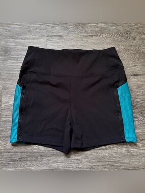 Free People Black Bike Shorts with Teal Side Panels